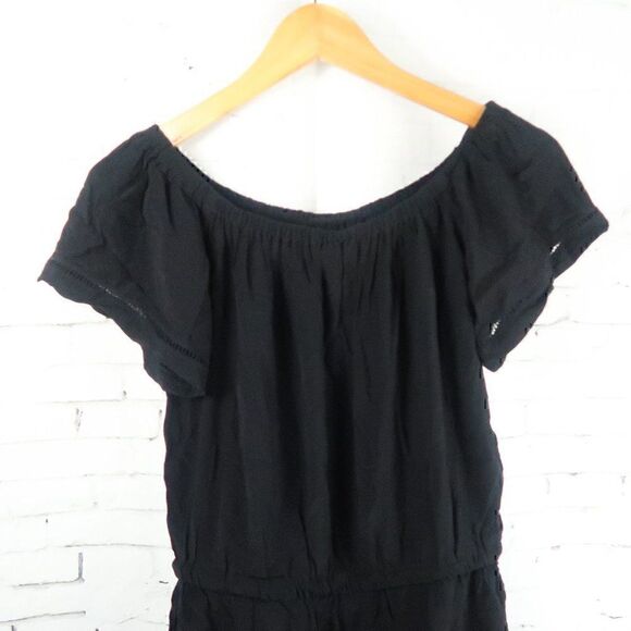 ANN TAYLOR LOFT BLACK SHORT SLEEVE ROUND NECK ROMPER WITH DRAWSTRING WAIST - Picture 10 of 10